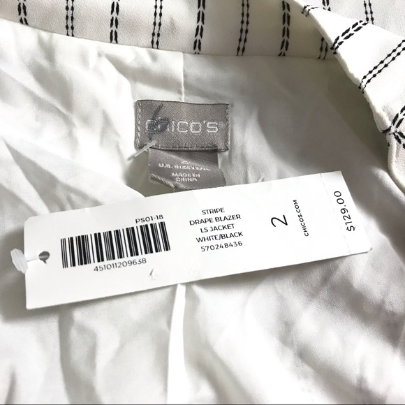 Chico’s Striped Drape Blazer Size 2 /12-14 White - Picture 4 of 7